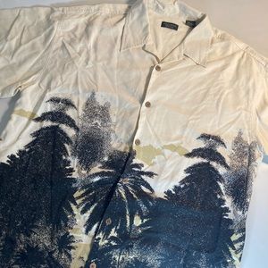 Cellinni silk short sleeve button front palm Hawaiian shirt XL